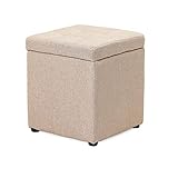 Fußhocker Aus Massivem Holz, Platzsparende Fußstütze Aufbewahrungsbox Fußstütze Spielzeugkiste Unterstützung 100 Kg Geeignet Für Schlafzimmer Wohnzimmer Flur-30X30X35Cm(12X12X14Inch)-Blau/Rice Co
