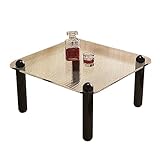 Quadratischer Couchtisch, kleine Wohnzimmer-Tischplatte aus gehärtetem Glas + Sofa-Beistelltisch mit Massivholzbeinen, 70 x 70 x 38 cm niedriger Tisch auf dem Boden, Schlafzimmer-Freizeittisch ( Color