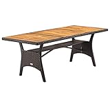 Casaria Polyrattan Gartentisch mit Ablage FSC®- zertifiziertes Akazienholz 190 x 90cm Höhenverstellbar Wetterfest Garten Terrasse Esstisch Tisch Braun