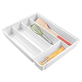 mDesign rutschfester Besteckkasten mit sechs Fächern – Ausziehbarer Besteckeinsatz für Schubladen ordnet Küchenutensilien – Schubladen Organizer für diverse Utensilien nutzbar – Farbe: Weiß