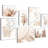 Wandbilder Pampasgras - KOMPLETT AUFHÄNGFERTIG - Beige Wohnzimmer Schlafzimmer- 7 Moderne Mood-Bilder - N022171a