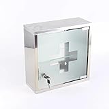 Kleiner Medizinschrank Metall Edelstahl B/H/T ca. 30 x 30 x 12 cm Medikamentenschrank abschließbar Arzneischrank Glastür abschließbar Erste Hilfe Schrank Kleine Hausapotheke Medizin Hängeschrank