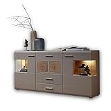 Stella Trading FUN PLUS 2 Sideboard in Basalt mit schönen Hirnholz-Applikationen - Kommode inkl. LED-Beleuchtung - 170 x 94 x 42 cm (B/H/T)