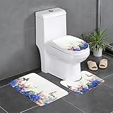 ASEELO Badezimmer-Teppich-Set mit Schmetterlings-Gänseblümchen, 3-teilig, mit WC-Abdeckung, Badematten, U-förmige Konturenmatte, für Badezimmer, Badewanne