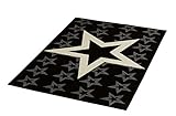 HANSE Home Design Velours Sterne 140x200 cm Teppich, Polypropylen, schwarz Creme, 140 x 200 x 0.9 cm