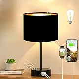 TEMFAU Dimmbar Nachttischlampe, Touch-Steuerung Tischlampe mit 2 USB Ladeanschluss, Moderne Tischleuchte enthält E27 Glühbirnen (3 Helligkeitsstufen einstellbar), als Deko für Schlafzimmer, Wohnzimmer
