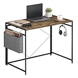 eSituro Schreibtisch Klappbar, Faltbarer Tisch, Computertisch mit Seitentasche und Haken, PC Tisch Arbeitstisch Bürotisch aus MDF und Metall, 100 x 75 x 50 cm, Rustikales Braun/Schwarz, SCD0212