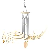 Pinsheng Windspiel, 6 Aluminiumle Legierung Röhren Windspiele für Draußen Innen Garten Home Decor, Leichter Ton Windspiel Metall Klangspiel mit Holz (Silber)