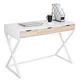 WOLTU® Schreibtisch TS40ws Computertisch Bürotisch Arbeitstisch PC Laptop Tisch, in Melamin, mit 3 Schubladen, Gestell aus Stahl, 110x50x75cm(BxTxH), Holz, Weiß