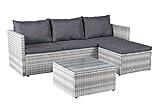 LC Garden Loungino Balkonmöbel für 3-4 Personen Lounge, Sitzgruppe mit Tisch + Hocker, Gartenlounge, Ecksofa, Garten wie Balkon + Terrasse Parma Geflecht