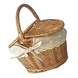 MKYOKO Korb aus gewebtem Weidengeflecht, für Picknick, Blumenkörbe, Aufbewahrung, Geschenke, Rattan, Mädchenkorb, Obst, Hochzeitsbox (D 26 x 18 cm)