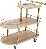 UTMACH Gelagert Funktioneller Barwagen, breiter Tisch mit Aufbewahrungsbox, 3-stöckiger Rollwagen aus Holz, Servierwagen, Metall, moderner Teewagen für Hotel Dauerhaft