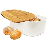 Konzept 11 Brotkasten mit Schneidebrett Holz 2in1 - Brotbox Groß Weiß, Brot Aufbewahrungsbox mit Deckel, Spülmaschinengeeignet, Aufbewahrungsdose für Frische Brote und Gebäck