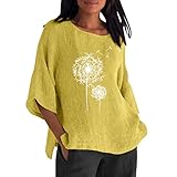 Leinenbluse Damen Sommer,Langarm Baumwolle Leinen Bluse Blusenshirt V Ausschnitt Langarmshirt Oversize T Shirt Leinenoberteile Einfarbig Hemdbluse Tunika Tops Elegant Knopfleiste Oberteile Longbluse