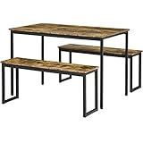HOMCOM Küchentisch-Set Essgruppe Industriell Esstisch mit 2 Bänken Esstisch Set für Wohnzimmer Metall Rustikales Braun 114 x 71 x 75 cm