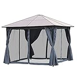 Outsunny Pavillon 4 x 3m Gartenpavillon Gazebo Gartenzelt Partyzelt mit Seitenteilen, Netzseiten, PC Dach Alu Dunkelgrau