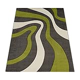 Paco Home Designer Teppich mit Konturen-Schnitt Modernes Wellen Muster in Grau Grün Creme, Grösse:160x230 cm