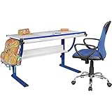 FineBuy Design Kinderschreibtisch Holz 120 x 60 cm blau/weiß | Jungen-Schülerschreibtisch neigungs-verstellbar | Schreibtisch Kinder höhenverstellbar