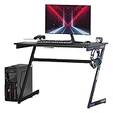 HOMCOM Computertisch Z-förmiges Design Schreibtisch mit Kopfhörerhaken Gaming Tisch PC Tisch Computer ergonomisch verstellbar Höhe Stahl MDF Schwarz 100 x 60 x 75 cm