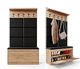 PLATAN ROOM Wand-Garderobe Set mit Garderobenpaneel & Schuhschrank & Hängeschrank 100 cm Flurgarderobe Garderobenset Flur Eiche Holz Weiß (Eiche Gold, 3-TLG. mit 6 paneel)