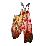 Damen-Overall, Übergröße, modisch, bedruckt, locker, lässiger Träger, Rücken, weites Bein, LN9, rot, X-Large