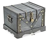 DARO Design - Schatztruhe, Schatzkiste, Holztruhe, Piratenkiste, Geschenk-Box mit Deckel verschließbar mit Schloss 24x21x18 cm