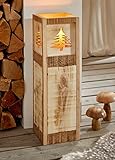 Windlichtsäule Tannenbaum aus Holz, 57 cm hoch, Kerzenhalter, Holzsäule mit Windlicht-Glas, Kerzenständer, Deko-Säule für Wohnzimmer, Balkon & Terrase