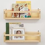Petrala Wandregal Holz 2er Set Kinderzimmer Schweberegal im Rattan Gitter Design Regal Holz für Organizer Küche Gewürzregal Wand Dekoration Aufbewahrungs Badezimmer Wohnzimmer