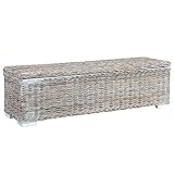 KIPPOT Schuhregal Eingangsbereich, Schuhschrank mit Sitz Aufbewahrungsbox Rattan Kubu und Massivholz Weißer Griff 120 cm für Flur Schlafzimmer Wohnzimmer