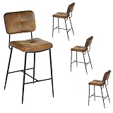 MEUBLE COSY Barhocker 4er Set Barstuhl mit Fußstütze Lehne aus Wildleder Kissen Metallbeine Design Stuhl Küchenstuhl