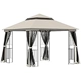 Outsunny Gartenpavillon mit Doppeldach Pavillon Gartenzelt Festzelt Partyzelt mit 4 x Seitenwand Metall+Polyester Beige 2,99 x 2,99 x 2,74 m