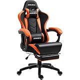 Dowinx Gaming Stuhl Ergonomischer Büro Lehnstuhl für PC mit Massage Lordosenstütze, Racing Stil Sessel PU-Leder-E-Sport-Gamer Stühle mit Ausziehbarem Fußraste (schwarz&orange)