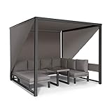 blumfeldt Havanna - Pavillon & Lounge-Set, Gazebo Gartenpavillon, Lounge-Set: 4 Zweisitzer + Polster / Tisch / 8 Kissen, abnehmbares Sonnendach, 3 Flexible Seitenvorhänge, grau / anthrazit