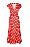 URVIP Damen's Maxikleid Wellen Punkt Abendkleid Strandkleid Sommerkleid 80208 Rot M