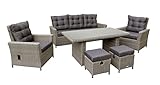 bellavista Garten Sitzgruppe Asti - Braun-Grau, Polyrattan, für 7 Personen, Sicherheitsglas, Wetterfest, Gartenmöbel-Set 6 teilig mit Sofa, Tisch, 2 Sessel, 2 Hocker