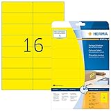 HERMA 4551 Farbige Etiketten DIN A4 ablösbar (105 x 37 mm, 20 Blatt, Papier, matt) selbstklebend, bedruckbar, abziehbare und wieder haftende Farbetiketten, 320 Klebeetiketten, gelb