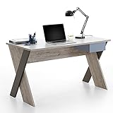Lomadox Jugendzimmer Computertisch Schreibtisch 135cm in Sandeiche weiß Lava blau, mit Schubkasten