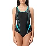 Gwinner Damen Badeanzug- Geeignet Für Freizeit Und Sport - Ideale Passform - Beständig Gegen UV Und Chlor -Made In EU #Ivana, Schw/Gr/Tür, 42