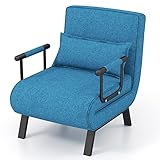 RELAX4LIFE Schlafsessel 4 in 1, Schlafsofa mit Bettfunktion, Klappsessel mit 6 stufig Verstellbarer Rückenlehne&Abnehmbarem Kissen&Armlehnen, bis 150kg belastbar, Gästebett für Wohnzimmer (Blau)