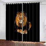 OUSIKA Vorhang Blickdicht 3D Tier Löwe Kunst Gardinen Mit Ösenvorhang 2Er Set 200x160 cm Verdunkelungs Kindervorhänge Für Wohnzimmer Schlafzimmer Kinderzimmer Deko, Blickdichte Verdunklungsgardine