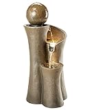 Dehner Gartenbrunnen Acapulco mit LED Beleuchtung, ca. 100 x 45 x 42.5 cm, Polyresin, grau/braun