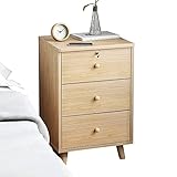 FLYIFE Nachttisch, Schließfach, Bett, Beistelltisch, Beistelltisch, Nachttische, Große Arbeitsplatte Und 3 Schubladen, Mehr Stauraum, Abschließbares Design, L40 X B35 X H68 cm/a