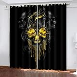OUSIKA Vorhang Blickdicht 3D Kunst Totenkopf Gardinen Mit Ösenvorhang 2Er Set 200x160 cm Verdunkelungs Kindervorhänge Für Wohnzimmer Schlafzimmer Kinderzimmer Deko, Blickdichte Verdunklungsgardine