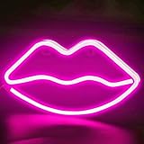 Neonlicht 3D Wanddeko Lampe Neon Signs LED Beleuchtung Nachtlichter für Bedroom Beleuchtung Party Bar Dekoration Pub Kinder Mädchen Zimmer (Lippen Rosa)