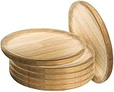 MGE - Holzteller Rund - Holzplatte - Fleischteller - Pizzateller - Schneidebrett - Kiefer - Set von 6 - Ø 24 cm