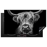KitchenYeah© Herdabdeckplatte Einteilig Ceranfeld Abdeckplatte Küche Ceranfeldabdeckung Anti Rutsch Matte Aufrollbar Schottisches Hochlandrind - Kuh - Schwarz und Weiß - Tiere - 90x52 cm