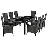 Juskys Polyrattan Gartenmöbel-Set Rimini Plus 9-teilig & wetterfest — Sitzgruppe mit Tisch & 8 Stühle - Essgruppe für 8 Personen - Schwarz mit Grau