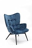 Kare Design Sessel Vicky Velvet, samt blau Loungesessel, TV-Sessel mit dunklem Holzgestell, (H/B/T) 92x59x63cm