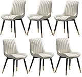 Esszimmerstuhl-Set mit 6 Lederpolstern und Küchenstuhl, Metallbeinen, moderner Esszimmer-Wohnzimmer-Schlafzimmer-Lounge-Stuhl (Color : White)
