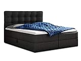 Boxspringbett Best mit 2 Bettkästen, Doppelbett mit Bonell-Matratze und Topper, Polsterbett, Bett, Bettgestell, Stilvoll, Schlafzimmer (Schwarz (Inari 100), 180 x 200 cm)